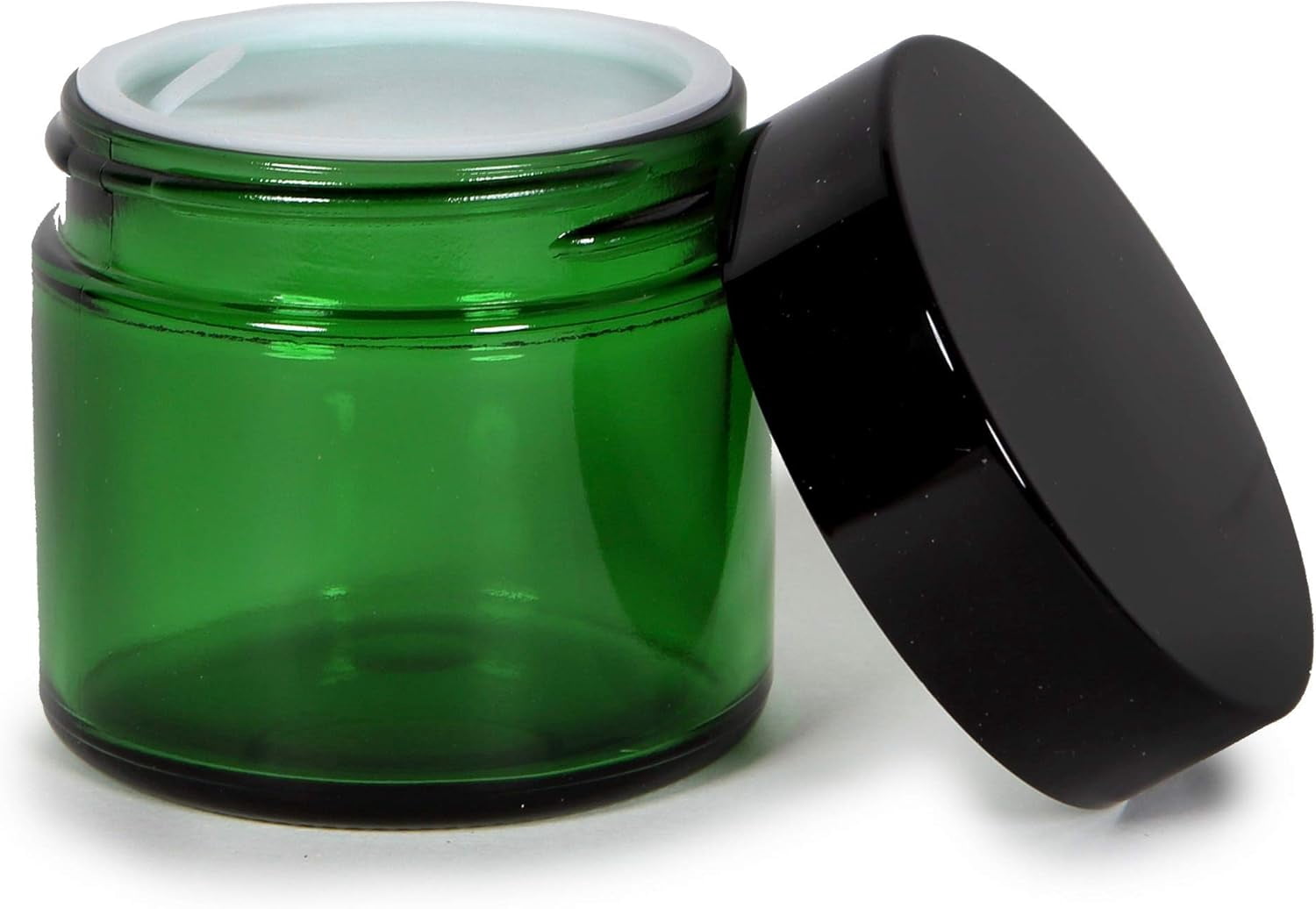 Vivaplex, 12, Green, 2 oz, Round Glass Jars, with Inner Liners and black Lids