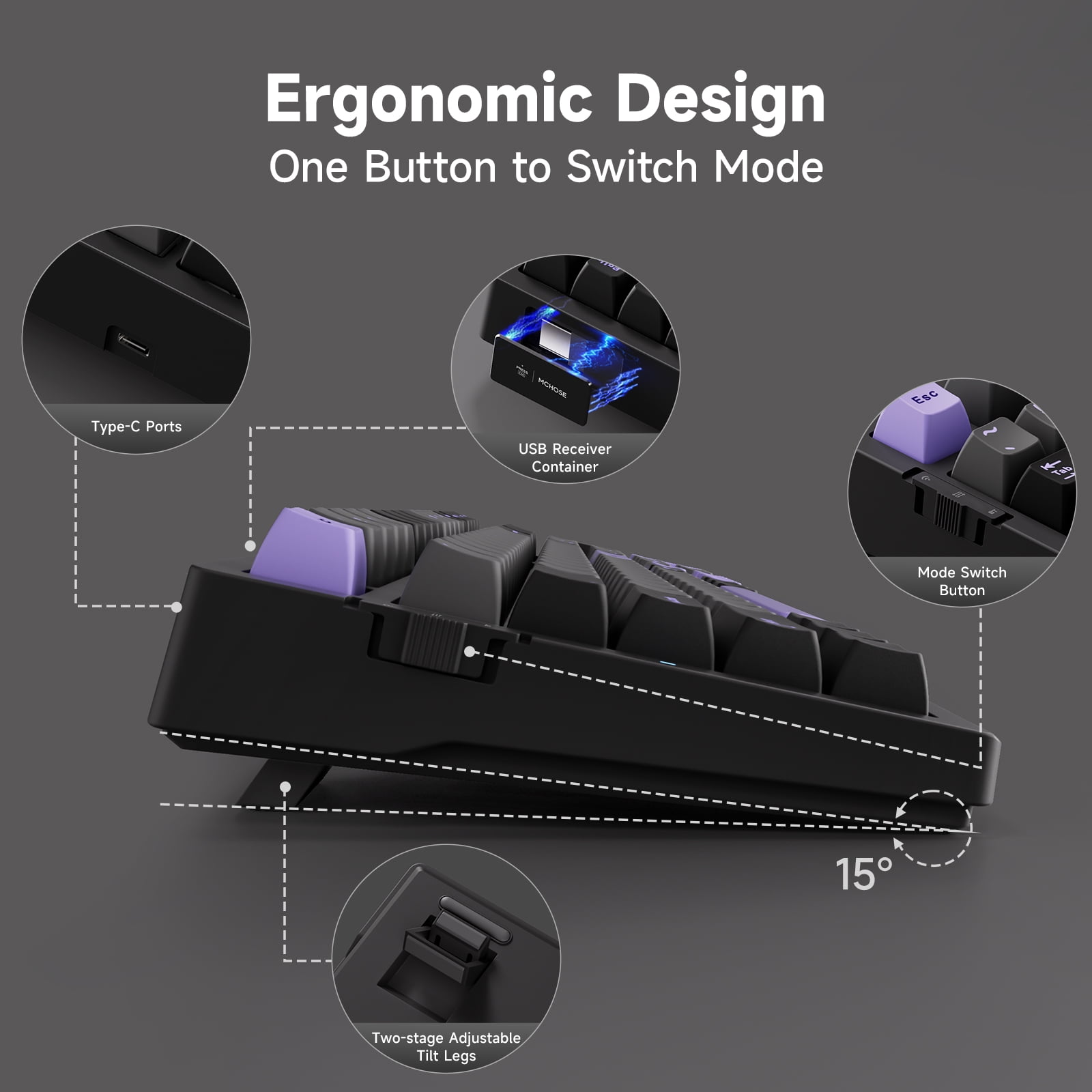 MCHOSE G98 Pro Wireless Mechanical Keyboard, Bluetooth 5.0/2.4GHz/USB-C Hot Swappable Custom Keyboard, Gasket Structure, Double Shot PBT Keycaps, RGB Backlit Gaming Keyboard