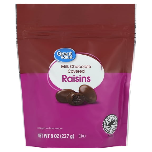 Great Value Milk Chocolate Covered Raisins, 8oz Pouch