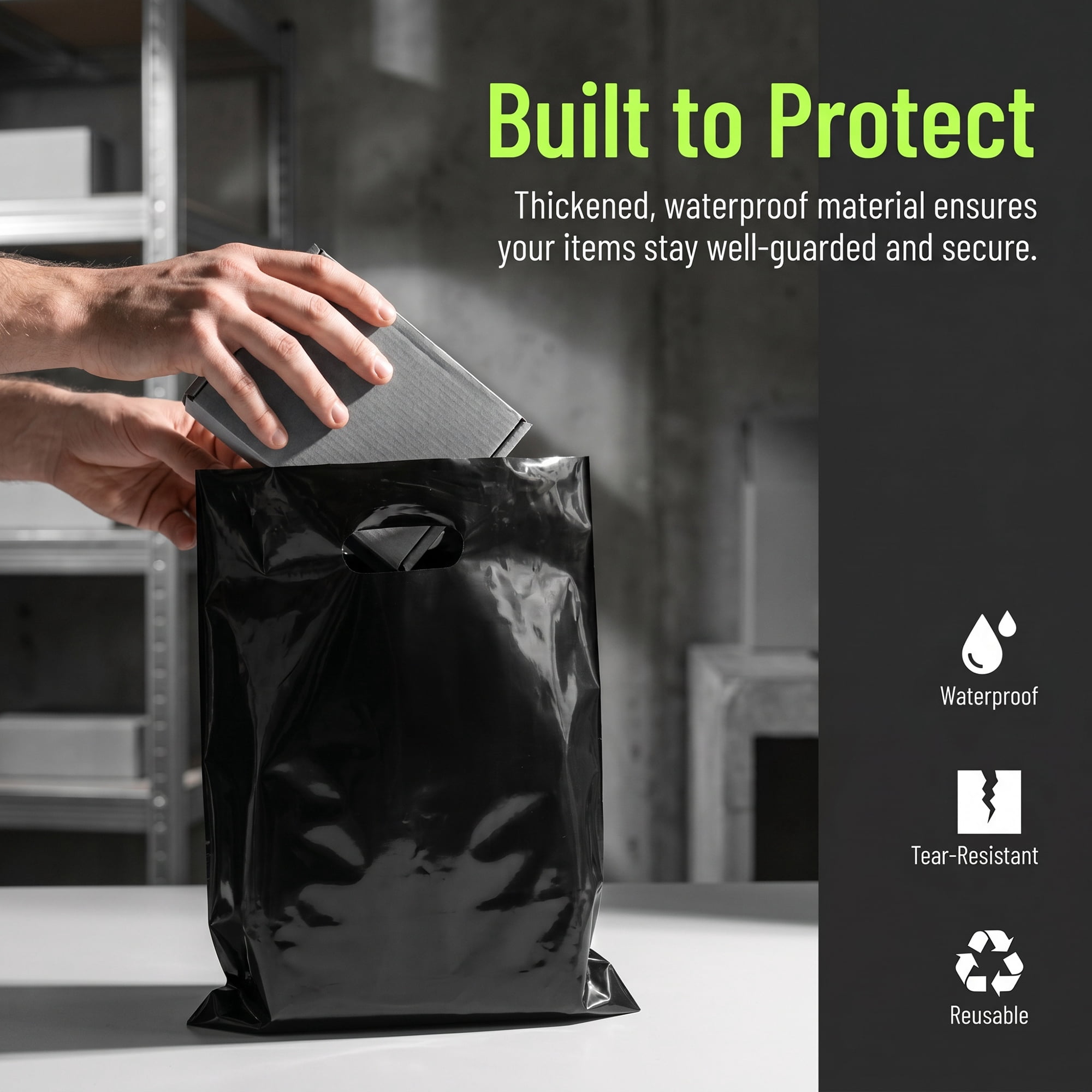 Unique Bargains 50Pcs Premium Waterproof Gift Bags Black 9.8" x 13.8"