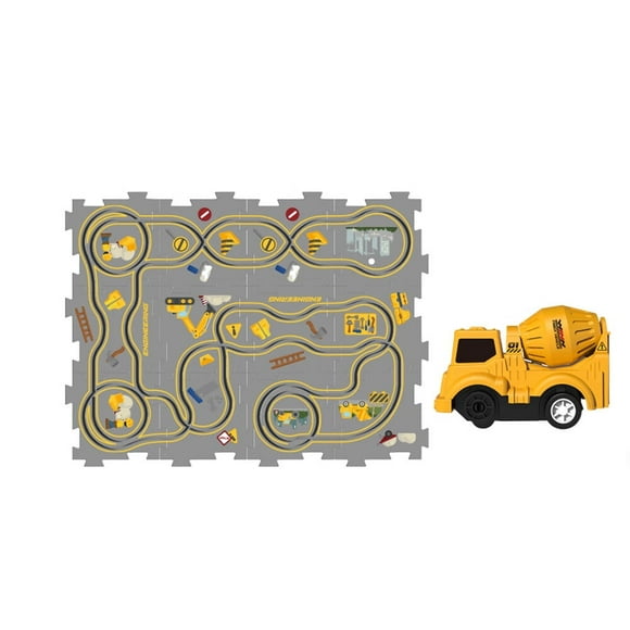 DIY Electric Trolley Road Jigsaw Puzzle Car Track Floor Puzzle Car Play Mat Toys for 3-8 Boys Girls