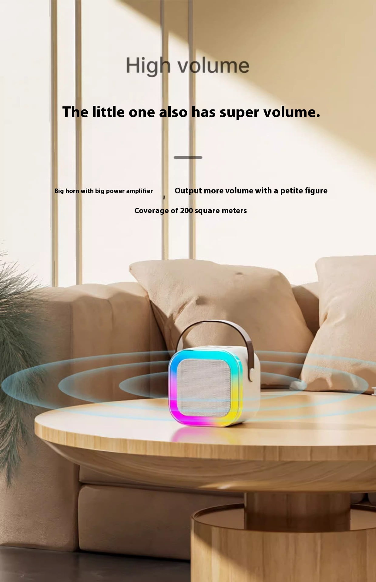 Mini Karaoke Machine for Kids, Portable Bluetooth Karaoke Singing Speaker with 2 Wireless Mics, Colorful Lights, Birthday Gifts for Girls Boys Home Party, Beige