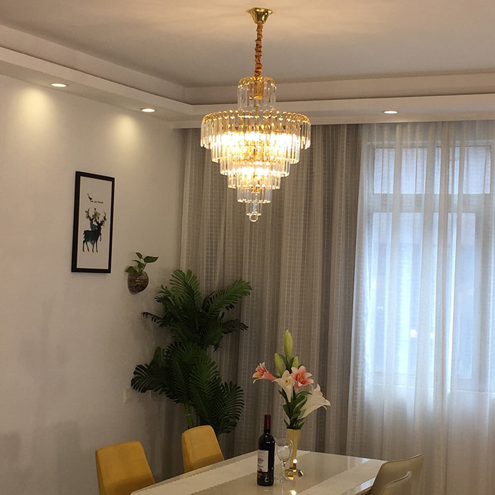 ANQIDI 15.75" Modern Flush Mounted LED Chandelier Elegant Crystal Ceiling Light for Restaurant Bedroom Living Room 40W