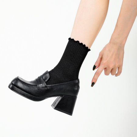 

Women‘s Platform Chunky Heeled Shoes Black Square Toe High Heeled Loafers Women‘s Footwear