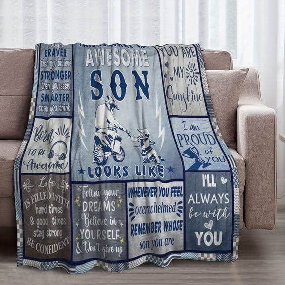 1 pc Son Blanket from Mom, to My Son Blanket from Mom, Gifts for Son from Mom, Graduation Blanket Gifts for Sons Adult, Fuzzy Blanket for Adult Son Gift Ideas