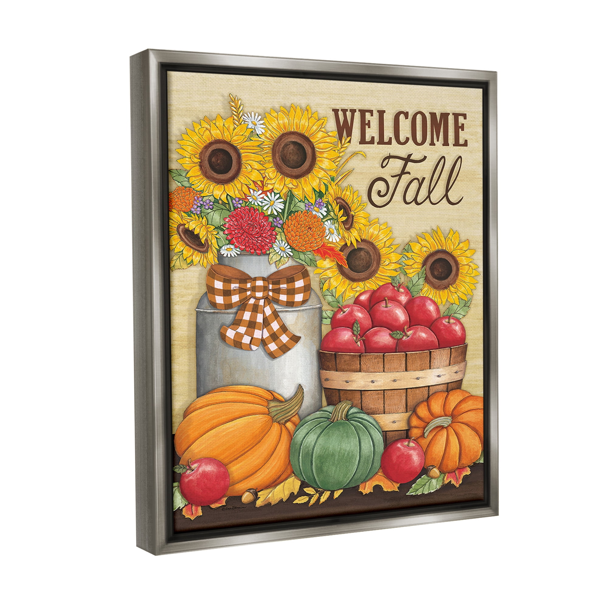 Stupell Industries Fall Harvest Welcome Phrase Botanical & Floral Painting Gray Floater Framed Canvas Art Print Wall Art, 25 x 31