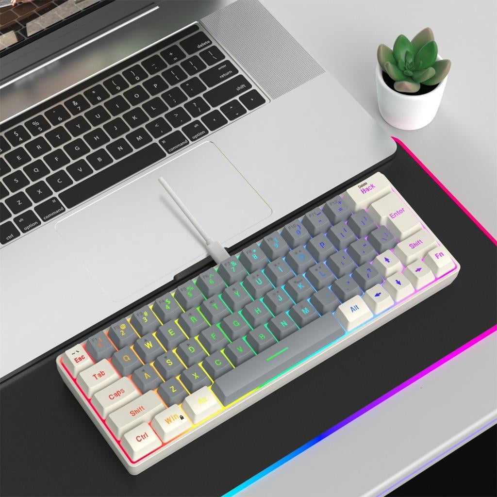 Gaming Mechanical Keyboard Blue Backlits 63 Corded Keyboard LED Gaming Keyboard for Computer Laptop