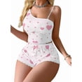 thumbnail image 3 of Women Pajamas Heart Print PJ Set Crop Tops and Shorts Set 2 Piece Lounge Sets Pink XL, 3 of 7