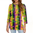 thumbnail image 5 of Womens Mardi Gras Top 3/4 Sleeve Carnival Shirt, Casual Crewneck Blouse for 2026 Carnival Party Outfit, 5 of 5