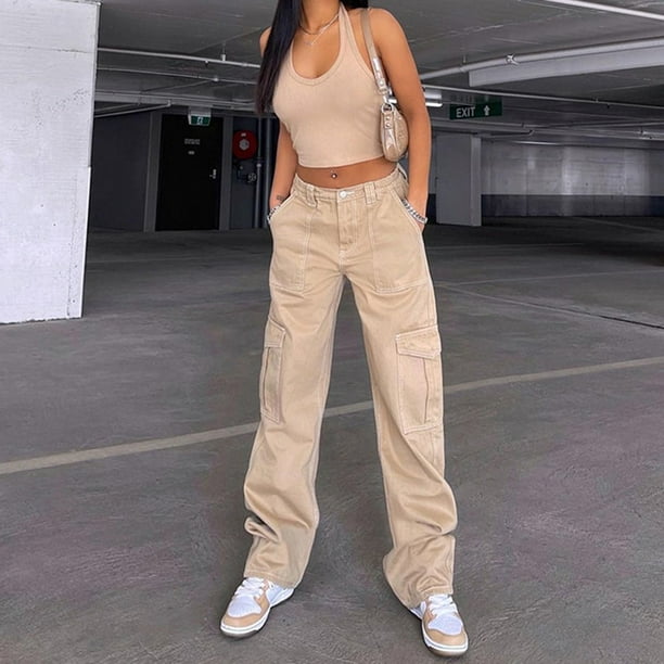 Y2K Pockets Cargo Pants for Women Straight Oversize Pants Harajuku Vintage  90S Aesthetic Low Waist Trousers Wide Leg Baggy Jeans 