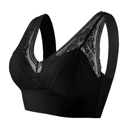 QYZEU Womens Sports Bras Plus Size Wireless Sexy Lace Back Strap Tank Top Thin Wrapped Chest Bra Ice Silk Solid Breathable Bras Soft Comfy Lightweight Underwear Black 3XL