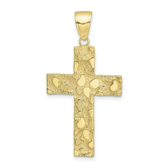 10K Polished Textured Nugget Style Cross Pendant 10K5451