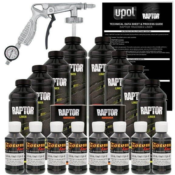 Raptor Black Metallic Urethane Spray-On Truck Bed Liner Spray Gun, 8 Liters