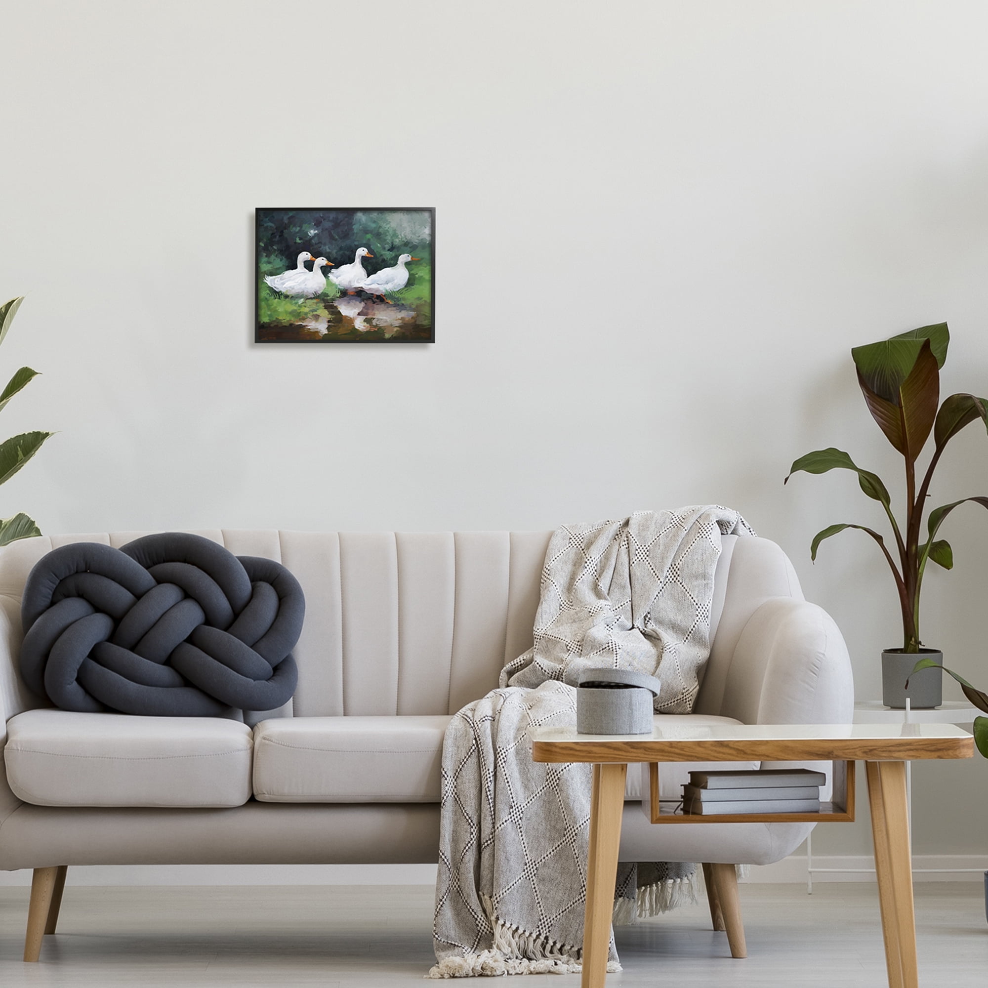 Stupell Industries White Ducks Landscape Animals & Insects Painting Black Framed Art Print Wall Art, 14 x 11