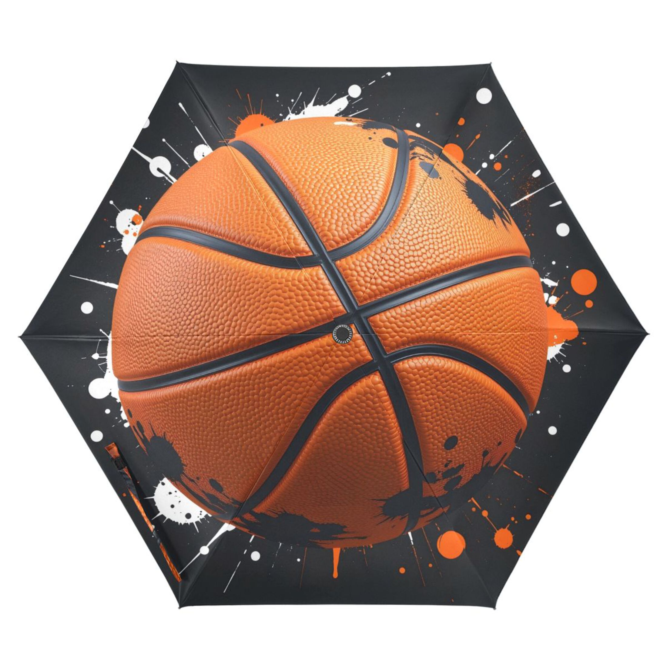 Basketball with Dots All Weather Umbrella Triple Folding Parasol 6 Ribs UV Protection Portable