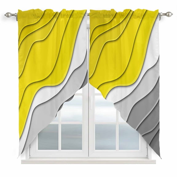 Yellow Grey Ombre Kitchen Window Curtains, Swag Curtains Valance for Bedroom Living Room Bathroom, Modern Geometric Abstract Aesthetics Cream Rod Pocket Window Curtain Block Drapes 2 Panels 28"x36"