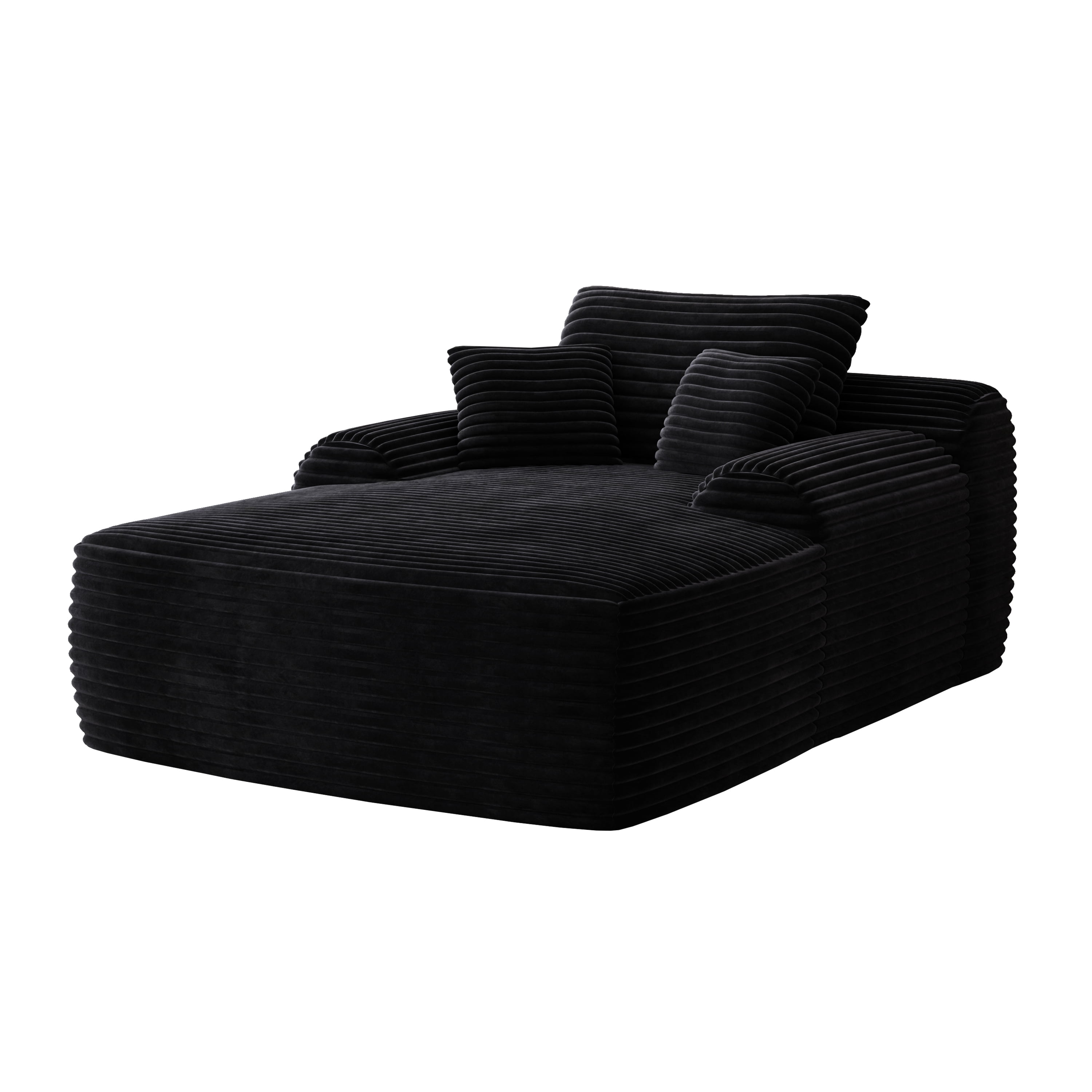 Howcool 65" Oversized Chaise Lounge Chair, Corduroy Boneless Sleeper Sofa Bed with Wide Armrest & Throw Pillows, Deep Seat Lounge Chair for Living Room, Bedroom & Apartment, Black
