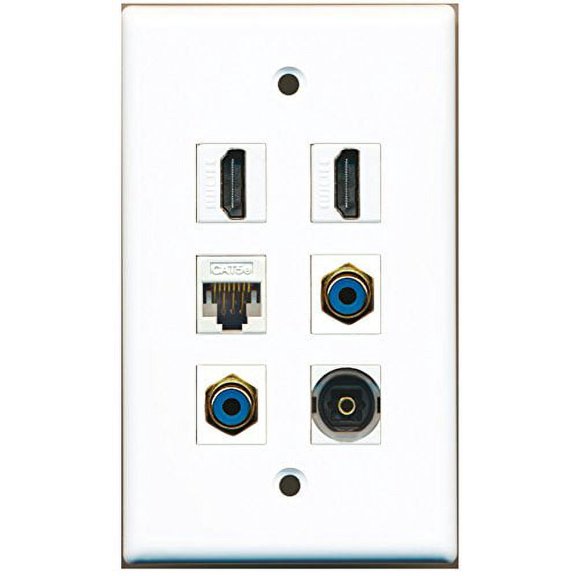 RiteAV - 2 HDMI 2 Port RCA Blue 1 Port Toslink 1 Port Cat5e Ethernet White Wall Plate