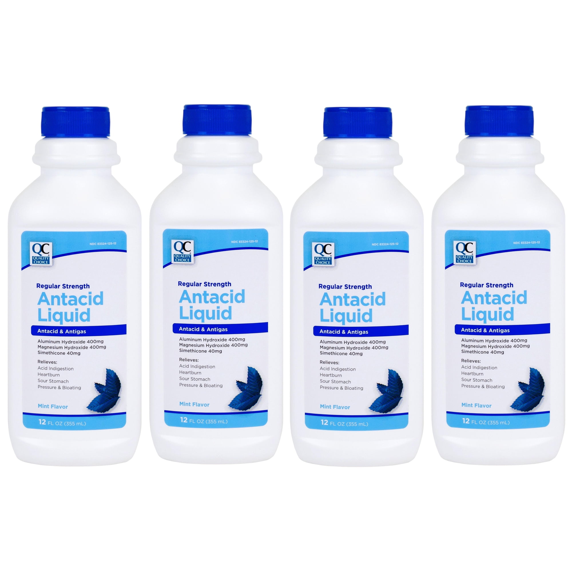 Quality Choice Regular Strength Antacid Liquid, Relieves Heartburn & Bloating, Mint Flavor, 12 FL OZ - 4 Pack