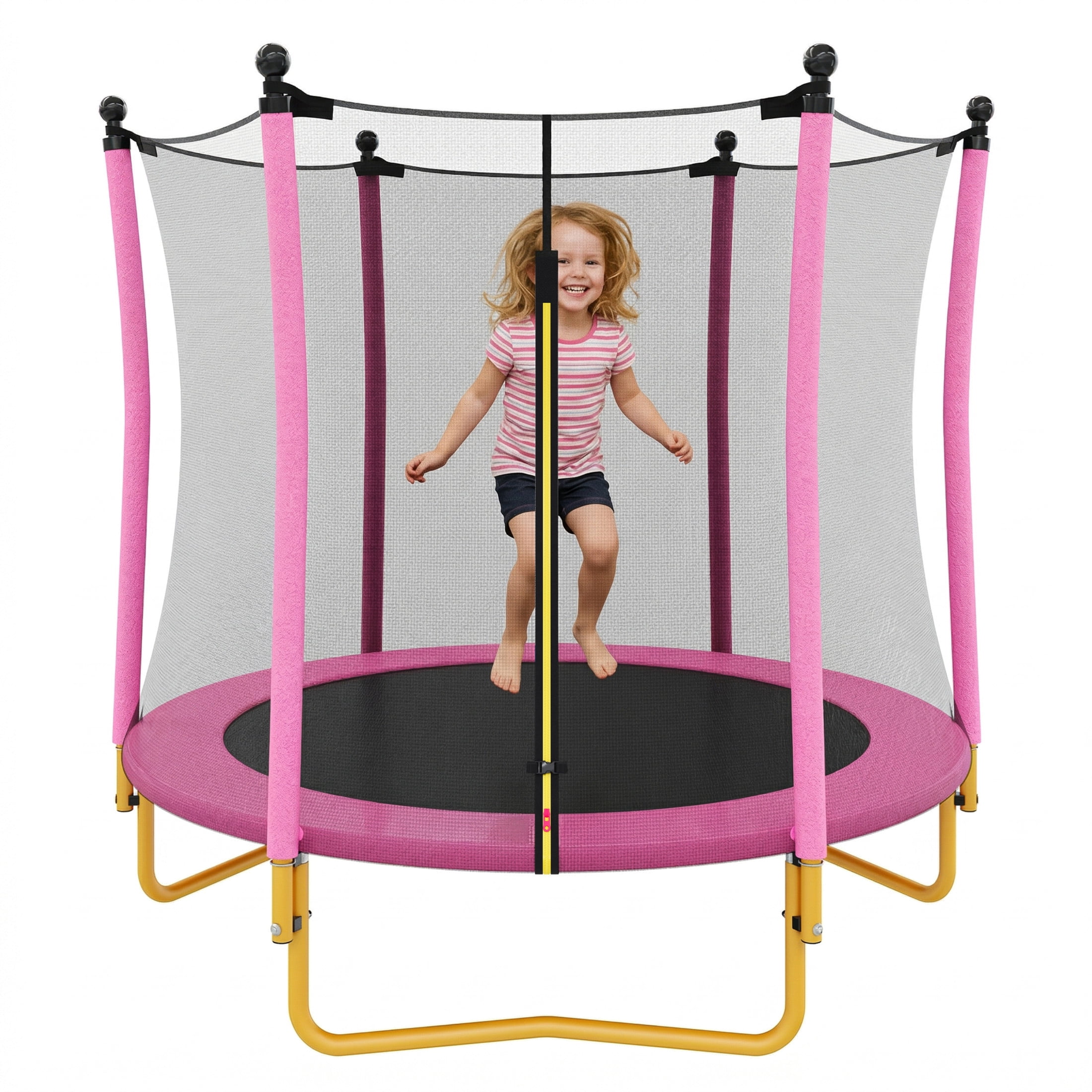 Noble House 5.5 FT Kids Trampoline with Safety Enclosure Net, Indoor Outdoor Trampoline, U-Shape Stable Legs, Pink