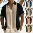 thumbnail image 5 of CENL Mens Casual Vintage Bowling Striped Short Sleeve Lapel Button Down Shirts Blouse, 5 of 9
