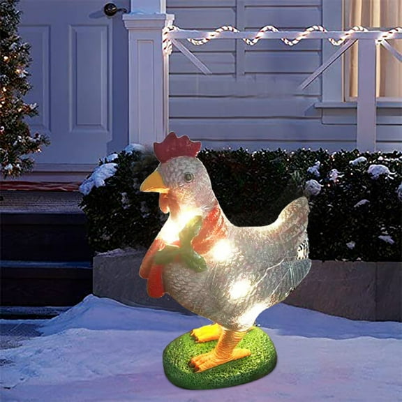Yard Christmas Light-Up Decoration Chicken with Scarf Xmas Holiday Outdoor Resin Ornaments LED with Light Atmosphere Christmas Decorations Christmas Decor