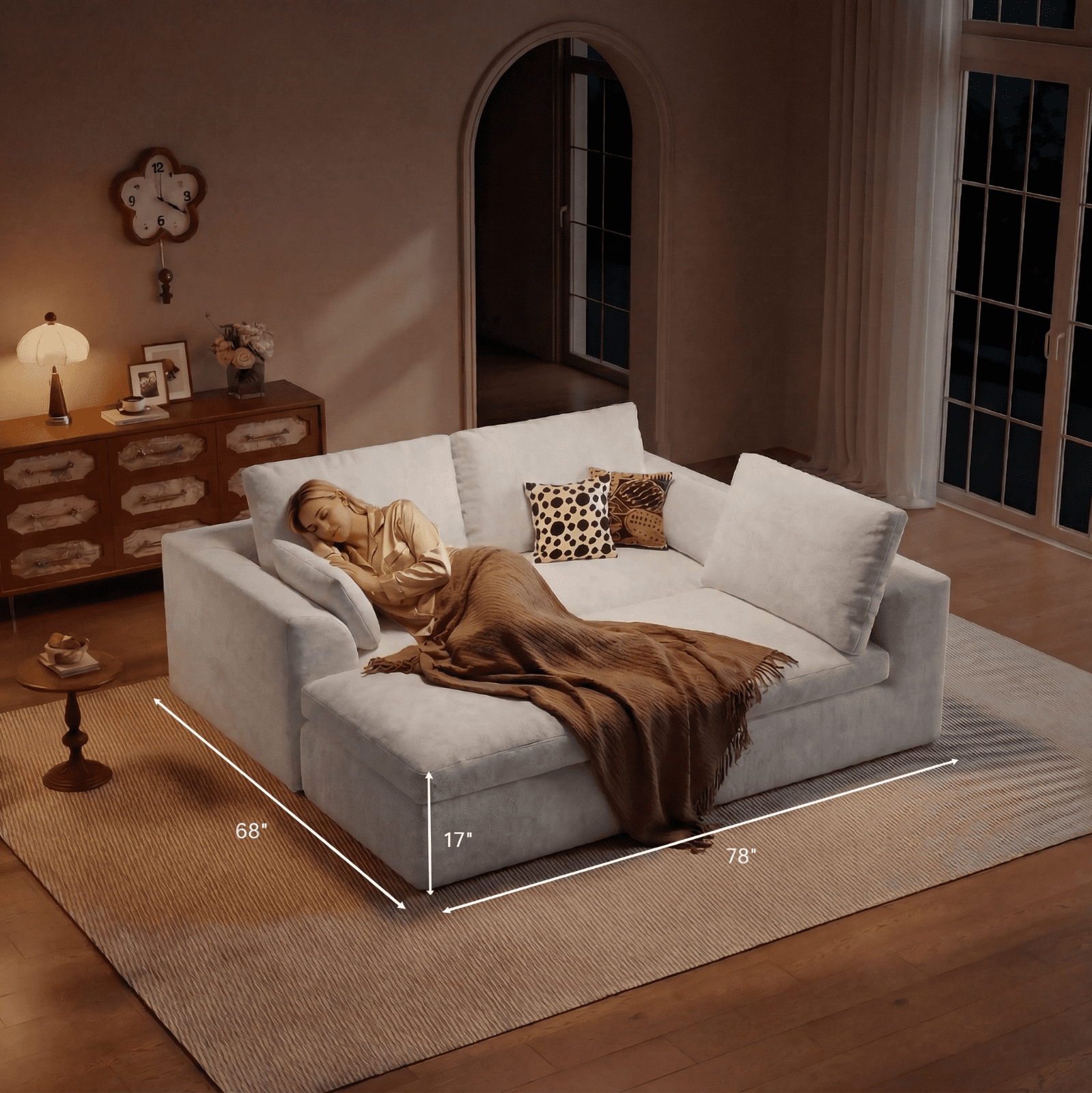 Cubente 108" Cloud Sectional Couch, Boneless Couch, L Shaped Couch with Ottoman, Chenille Modular Sofa for Living Room