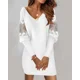 thumbnail image 2 of Elegante vestido de empalme de encaje de manga de linterna para mujer, Mini vestido de fiesta informal de viaje de moda, cuello en V profundo, Color sólido, 2 of 4