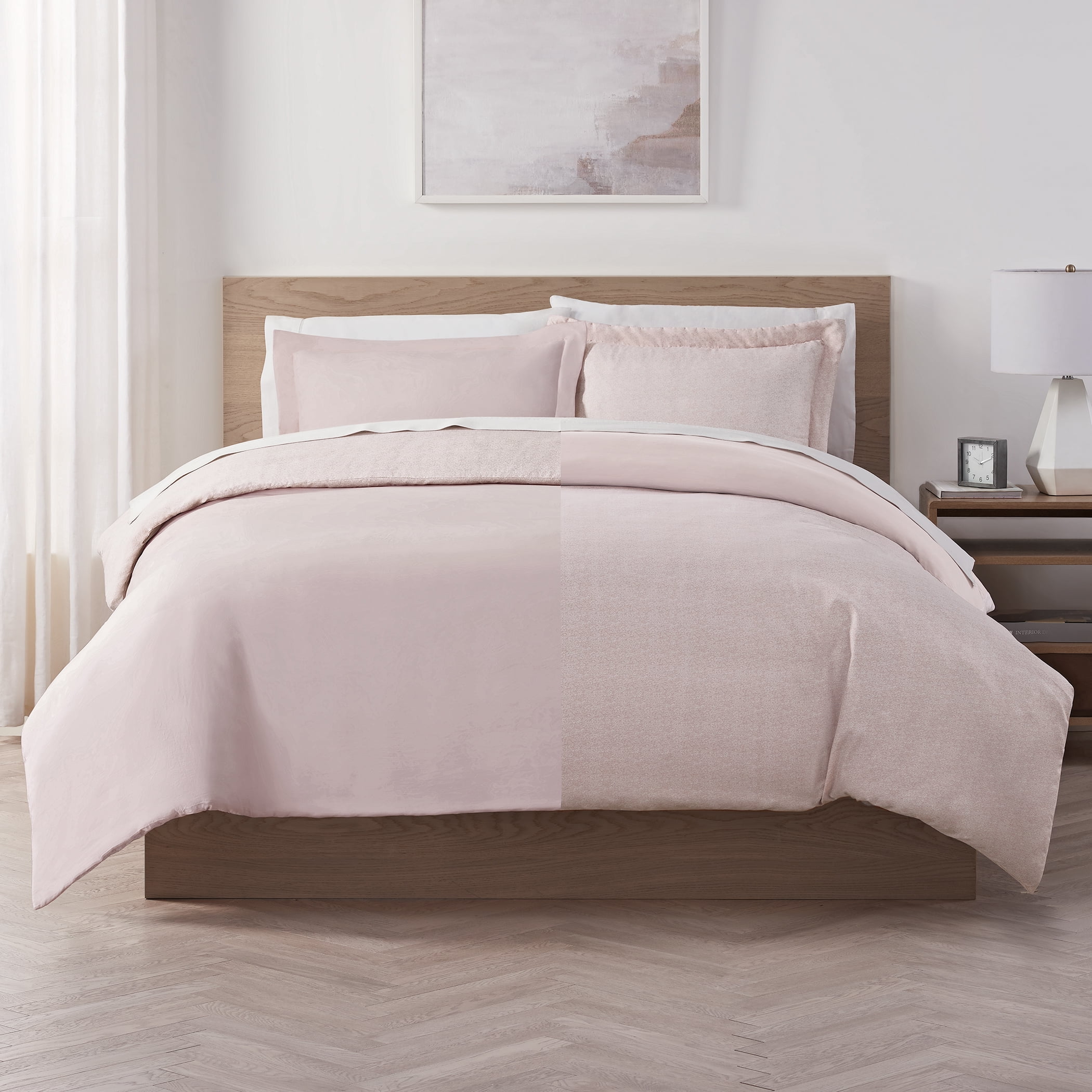 Serta Contemporary 85 Thread Count 4 Piece Duvet Sets, King, Pink, Solid