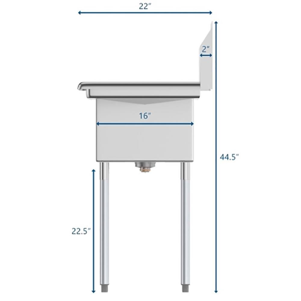 Pemberly Row 12x16x10 NSF Stainless Steel Kitchen Prep/Utility Sink in Silver