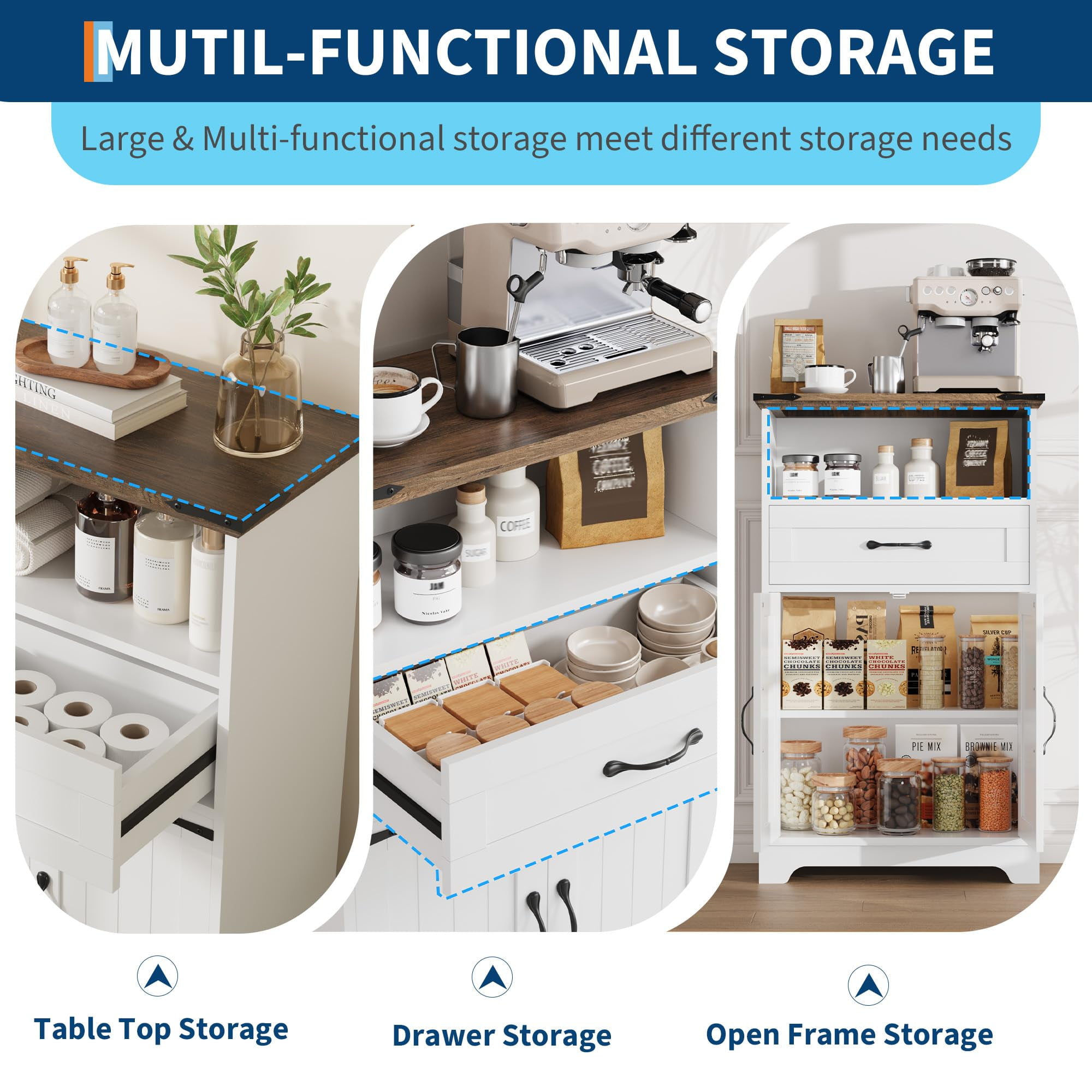 Farmhouse Black Storage Cabinet with Doors and Drawers, Bathroom Storage Cabinet,Freestanding Bathroom Cabinet for Kitchen/Laundry/Living Room/Bedroom