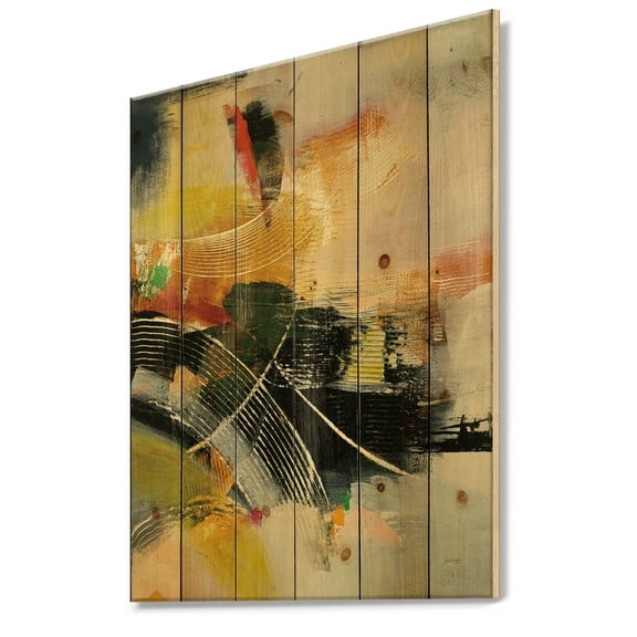 Designart 'End of the Orange Fractal Rainbow I' Modern & Contemporary Print on Natural Pine Wood