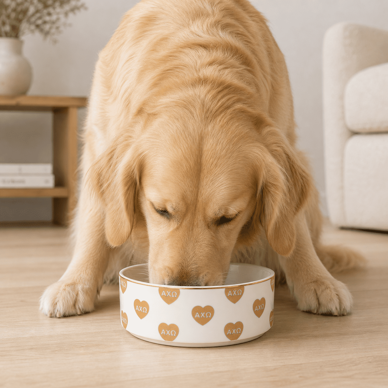Sorority Shop Alpha Chi Omega Pet Bowl, 6" Ceramic Bowl for Dogs and Cats, Heart Design with Sorority Greek Letters, Use for Food or Water