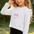 thumbnail image 5 of Fesfesfes Girls Ruffle Shoulder Long Sleeve Top Bow Detail Crew Neck Pullover Shirt, Cute Casual Autumn Winter Outfit for Kids Ages 0-8 Years, 5 of 6
