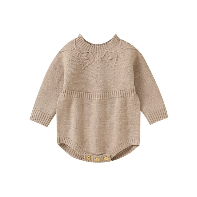 FOCUSNORM Infant Baby Boys Girls Fall Knitting Jumpsuit Solid Color Jacquard Round Neck Long Sleeve Romper