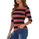 thumbnail image 4 of Camisetas de rayas para mujer Inspire Chic, corte ajustado, mangas de codo, cuello barco, talla S, color rosa fuerte y azul marino, 4 of 6