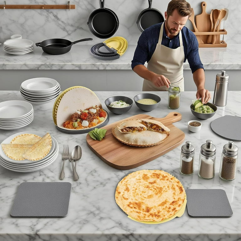 3-in-1 Tortilla Sealer & Crimper, Adjustable Size for 6"-12" Crust, Detachable Shark Tooth Design, BPA-Free, Dishwasher Safe - Makes Sealed Quesadillas, Tacos, Burritos, Dumplings (Yellow & Black)