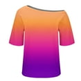 thumbnail image 3 of Hot days, bold styles Olyvenn Womens Summer Tops Gradient Printed Short Sleeve Top Cold Shoulder Tunic T Shirt Casual Versatile Blouses Lounge Stylish Tops Orange XL, 3 of 6