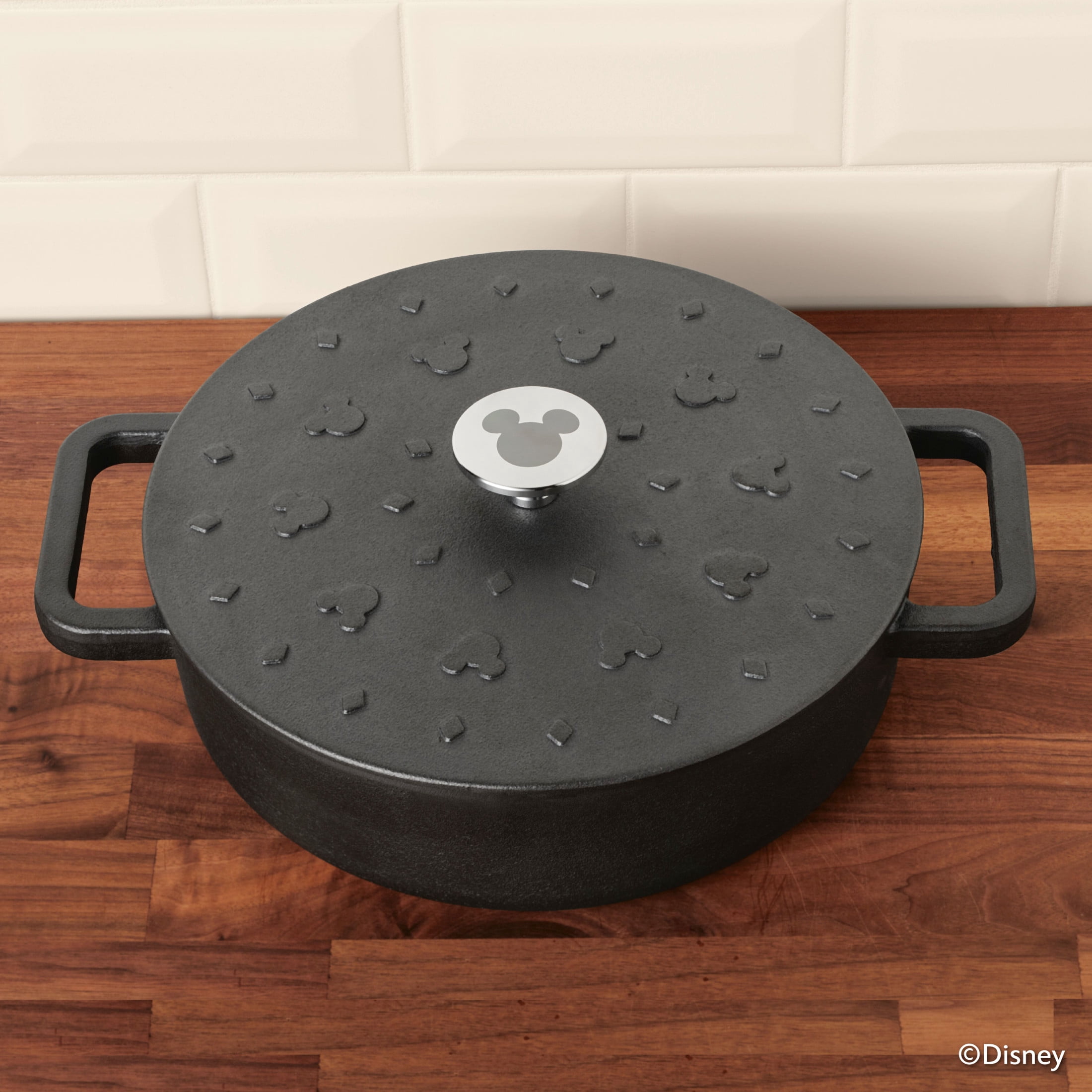Farberware Disney Mickey Mouse Monochrome 3 Quart Cast Iron Shallow Casserole, Black