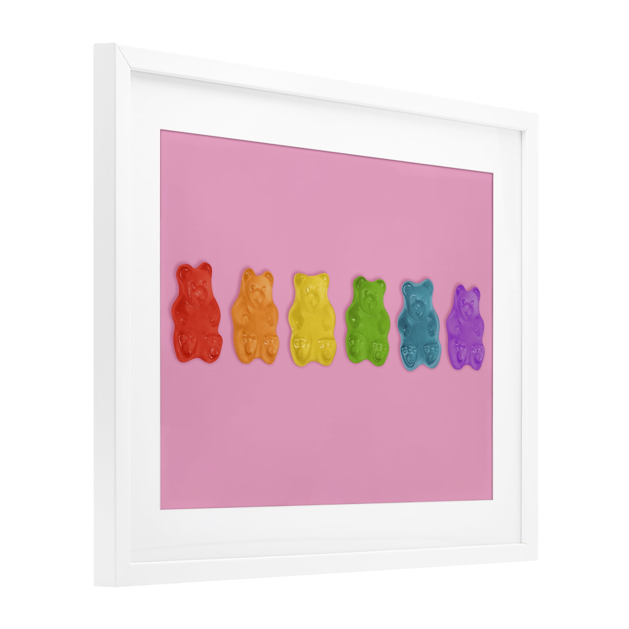 Stupell Industries Rainbow Gummy Bears on Pink White Framed Print Under Glass, design by LISH Creative