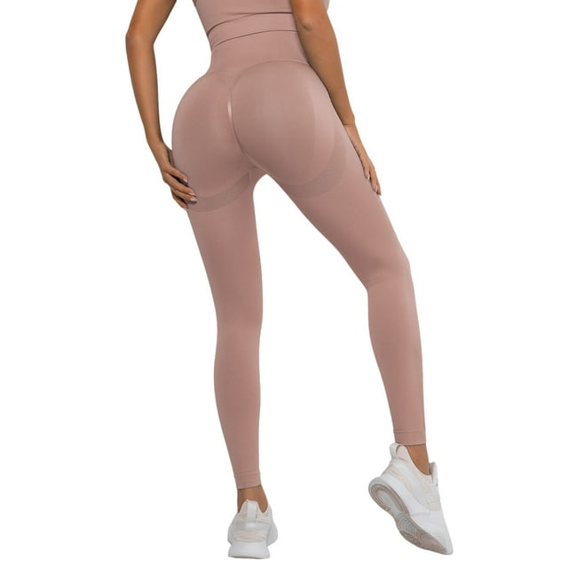 Pantalones de yoga elásticos de cintura alta para mujer - Leggings opacos con cintura en forma de V y efecto fruncido en los glúteos
