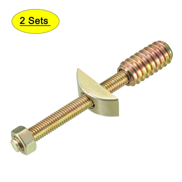 2 Sets Furniture Hardware Zinc Plated Half-Moon Nut Connecting Fitting Bronze Tone