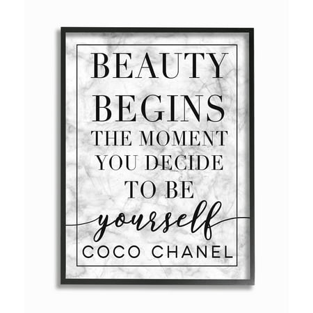 The Stupell Home Decor Beauty Begins Once You Decide To Be Yourself White Marble Typography Framed Texturized Art image
