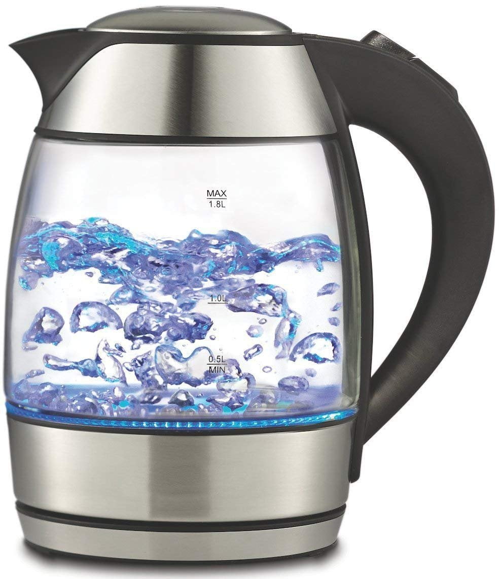 1.8L Cordless Glass Electric Hot Water Tea Kettle Blue LED Stainless