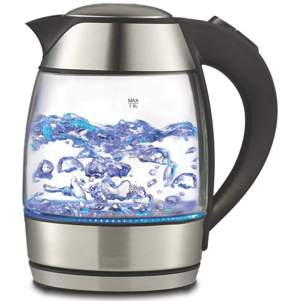 1.8L Cordless Glass Electric Hot Water Tea Kettle Blue LED Stainless