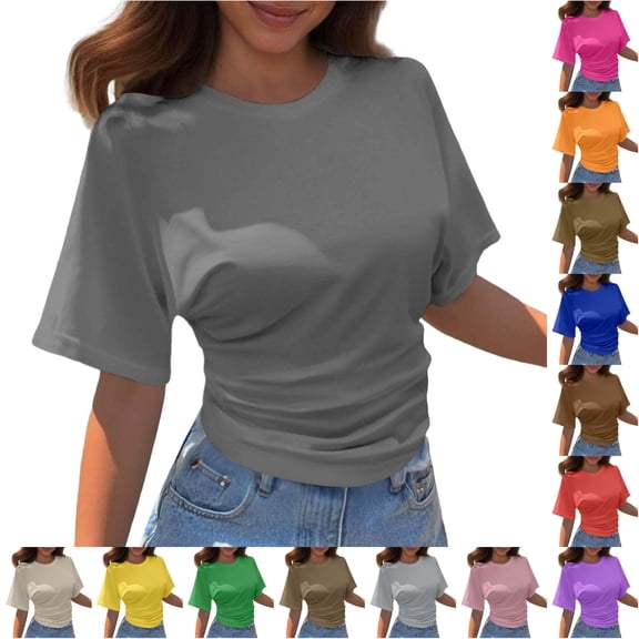 Korean Style Casual Short Sleeve T Shirt Loose Fit Color Round Neck Summer Basic Top Comfortable Daily Wear Casual Short Sleeve Tops for Women S
