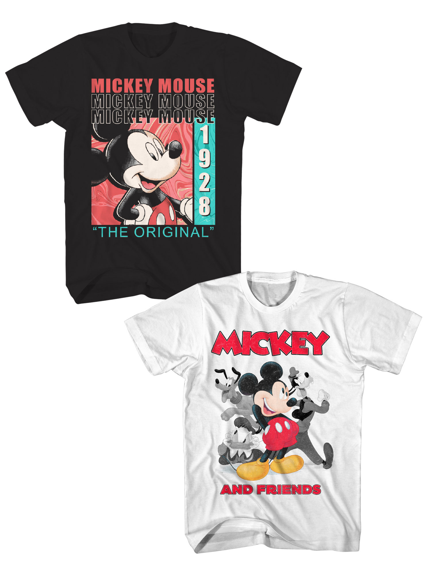 Disney Men's & Big Men's Mickey & Friends Original Crew Graphic Tee Shirt, 2-Pack, Sizes S-3XL