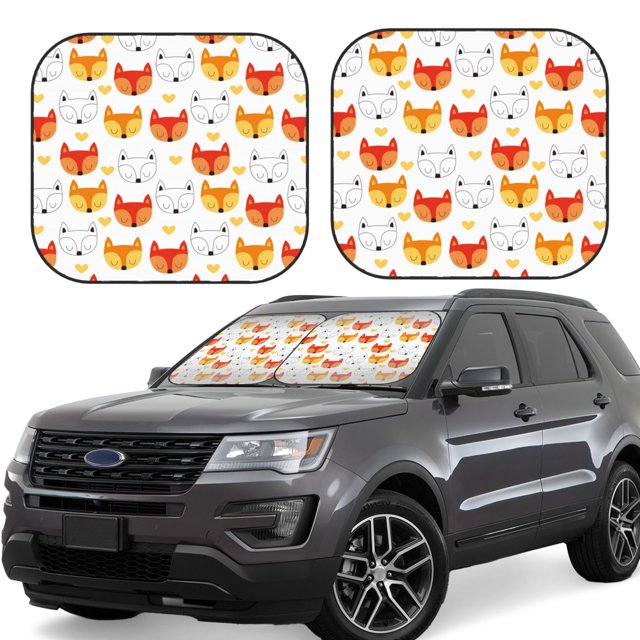 Balery Cute Fox with Heart Parasol para parabrisas de coche de 2 piezas | Parasol plegable para parabrisas delantero de coche para la mayoría de sedanes-Small