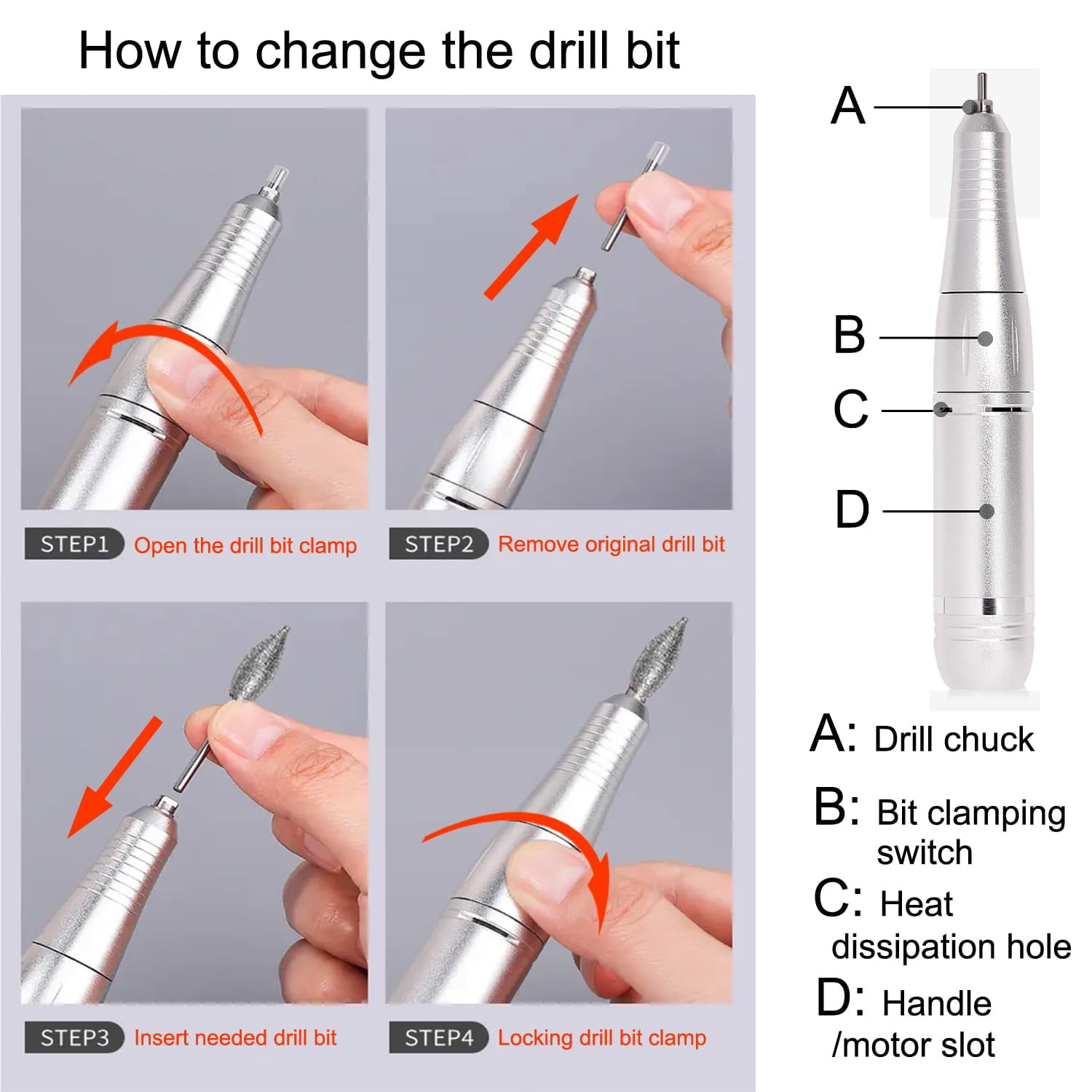 EOTVIA Portable Electric Nail Drill Manicure Pedicure Polishing Shape Tools for Nail Care Beauty Home Salon Use - 45000RPM, Pink