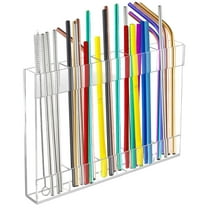 GIRACOA Acrylic Straw Holder with Double Sided Adhesive Tape, Reusable Tumbler Straw Organizer Storage Container for Counter Cabinet Cupboard Kitchen Counter (Transparent)
